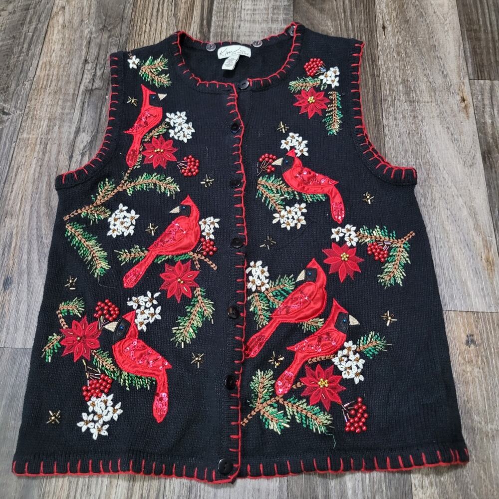 Kim Rogers‎ Petite Small Black Cardinals Christmas Sweater Vest (No Collar)